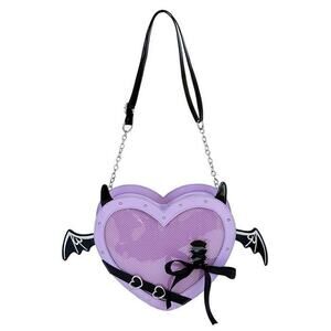 Gothic Heart Ita Bag with Bat Wings & Devil Horns PU Leather - Purple